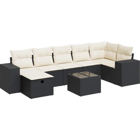 vidaXL Set Divani da Giardino con Cuscini 8 pz Nero in Polyrattan (1/5)