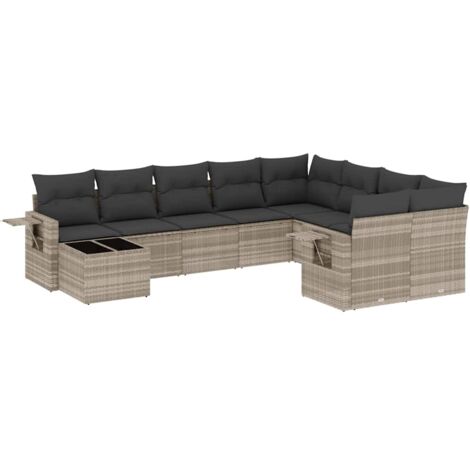 vidaXL Set Divano Giardino 10 pz con Cuscini Grigio Chiaro Polyrattan (1/5)