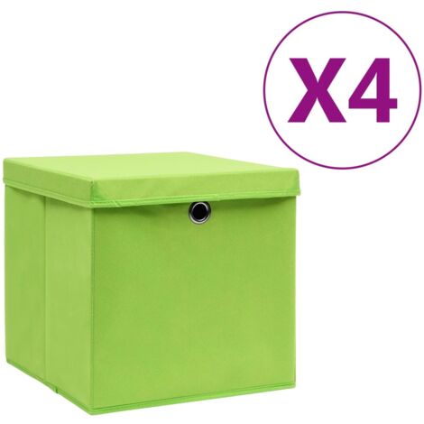 vidaXL Contenitori con Coperchi 4 pz 28x28x28 cm Verde