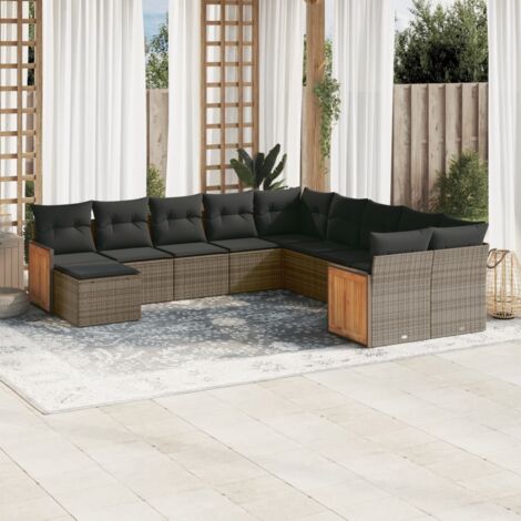vidaXL Set Divani da Giardino 11 pz con Cuscini in Polyrattan Grigio (1/3)