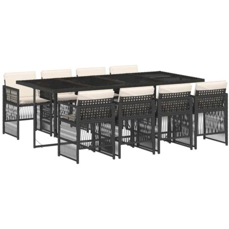 vidaXL Set da Pranzo da Giardino 9 pz con Cuscini Nero in Polyrattan