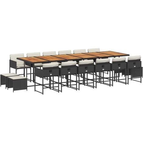 vidaXL Set da Pranzo da Giardino 17 pz con Cuscini Nero in Polyrattan