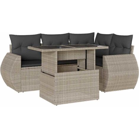 vidaXL Set Divano da Giardino 5pz con Cuscini Grigio Chiaro Polyrattan (1/5)