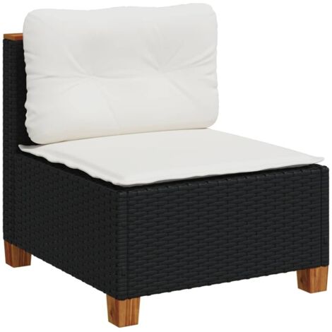 vidaXL Divano Giardino Senza Braccioli con Cuscini Nero in Polyrattan