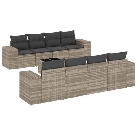 vidaXL Set Divano da Giardino 9pz con Cuscini Grigio Chiaro Polyrattan (1/5)