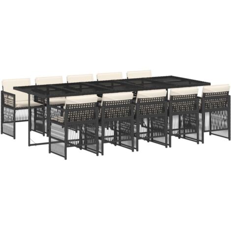 vidaXL Set da Pranzo da Giardino 11 pz con Cuscini in Polyrattan Nero