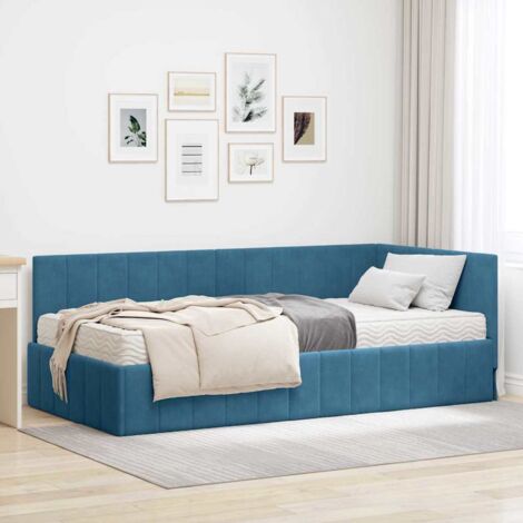 vidaXL Cornice del letto ad angolo Blu 90 x 200 cm Velluto (1/5)
