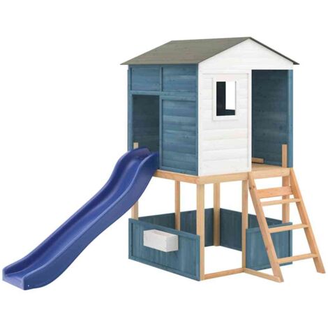vidaXL Set da Gioco da Esterno in Legno Massello di Abete Bianco e Blu