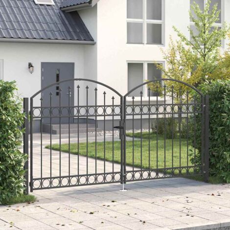 vidaXL Cancello del Recinto con blocco Grigio 300 x 150 cm Acciaio (1/5)