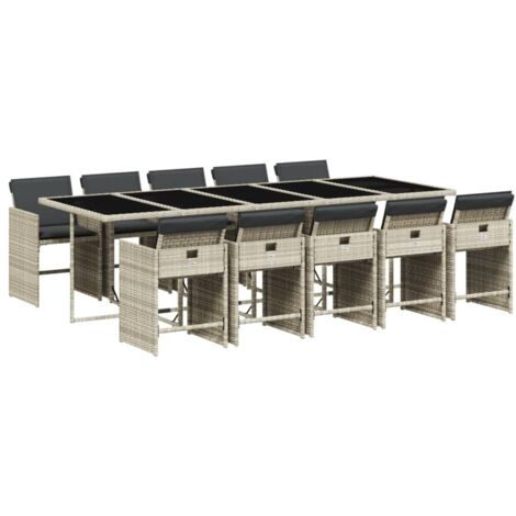 vidaXL Set Pranzo Giardino 11pz con Cuscini Grigio Chiaro Polyrattan
