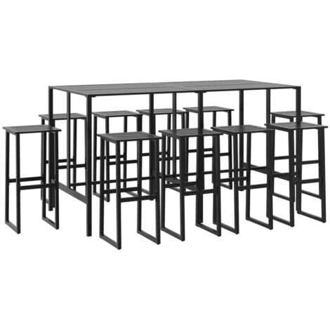 vidaXL Set Bar da Giardino 11pz Nero in Acciaio Verniciato a Polvere