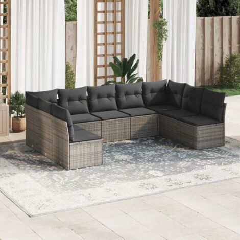 vidaXL Set Divano da Giardino 9 pz con Cuscini Grigio in Polyrattan (1/3)