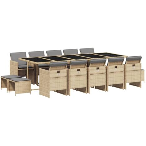 vidaXL Set Pranzo da Giardino 15 pz con Cuscini Beige Misto Polyrattan