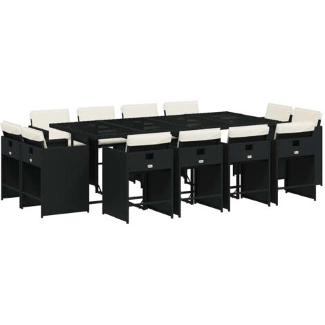 vidaXL Set da Pranzo da Giardino 13pz con Cuscini Nero in Polyrattan (1/5)