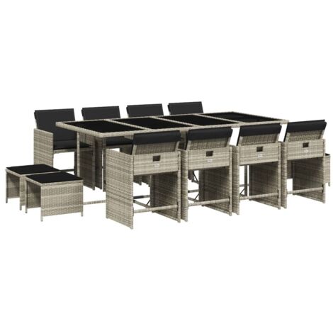 vidaXL Set da Pranzo da Giardino 13pz con Cuscini Grigio in Polyrattan