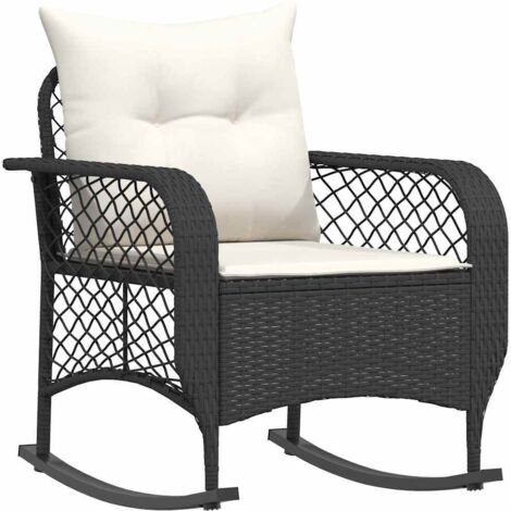 vidaXL Sedia a Dondolo da Giardino con Cuscini in Polyrattan Nero