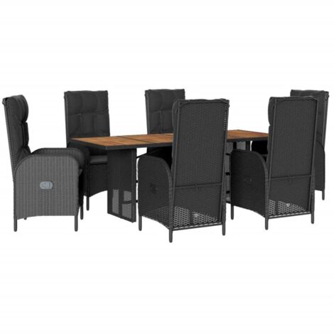 vidaXL Set da Pranzo da Giardino 7 pz Nero con Cuscini in Polyrattan (1/5)
