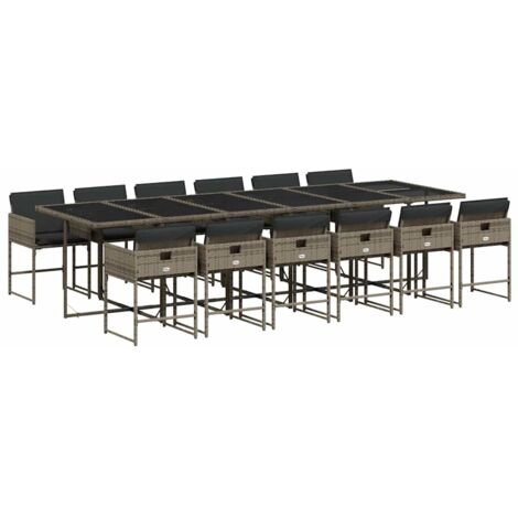 vidaXL Set da Pranzo da Giardino 13pz con Cuscini Grigio in Polyrattan (1/5)