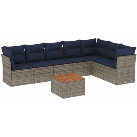 vidaXL Set Divani da Giardino 8 pz con Cuscini Grigio in Polyrattan (1/5)