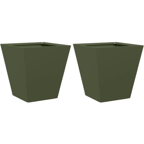 vidaXL Fioriere da Giardino 2 pz Verde Oliva 30x30x30 cm in Acciaio