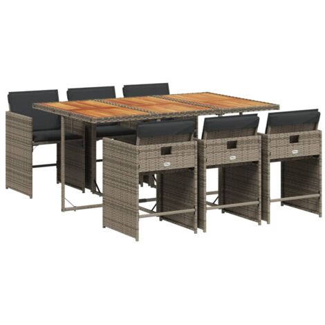 vidaXL Set da Pranzo da Giardino 7 pz con Cuscini in Polyrattan Grigio