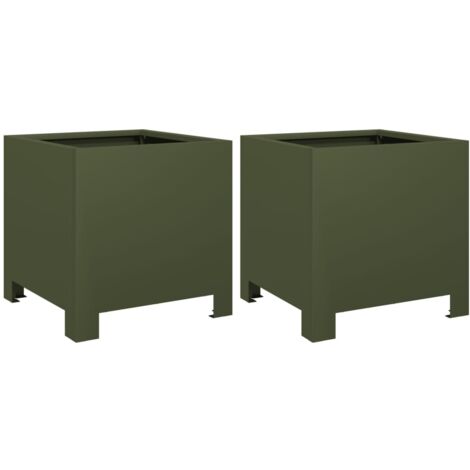 vidaXL Fioriere da Giardino 2 pz Verde Oliva 30x30x30 cm in Acciaio