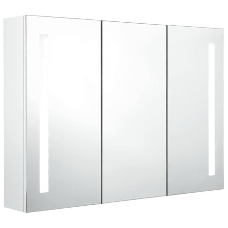 vidaXL Armadietto Bagno con Specchio e LED Bianco Lucido 89x14x62 cm