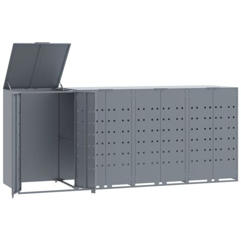 vidaXL Copribidone con Ruote per 4 Bidoni Grigio 276x79x117cm Acciaio