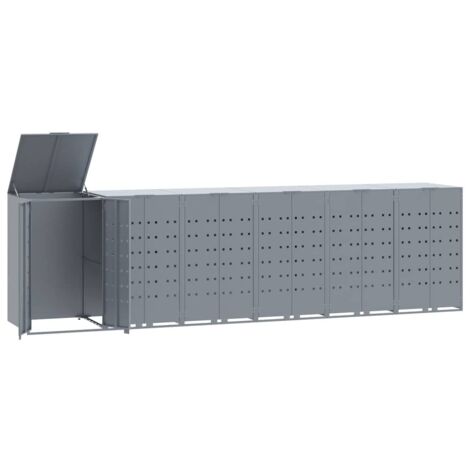 Copribidone con Ruote per 6 Bidoni Grigio 414x79x117cm Acciaio vidaXL