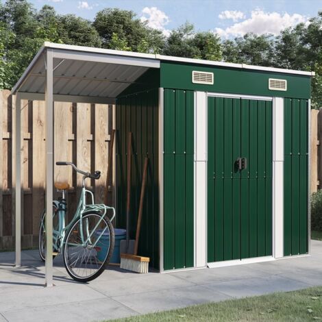 vidaXL Capanno Giardino con Tetto Esteso Verde 277x107x181cm Acciaio