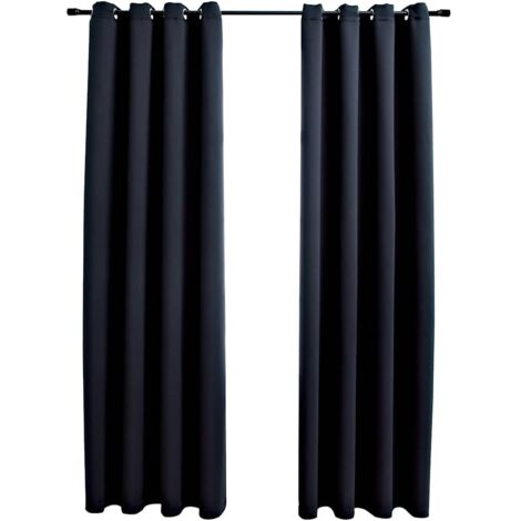 vidaXL Tende Oscuranti con Anelli in Metallo 2 pz Nere 140x245 cm