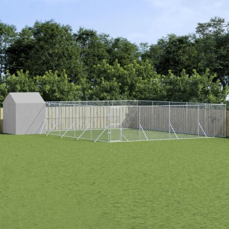 vidaXL Cuccia Cani da Esterno Tetto Argento 10x10x2,5m Acciaio Zincato