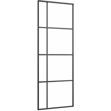 vidaXL Porta Scorrevole Smerigliato ESG Vetro Alluminio 76x205 cm Nera