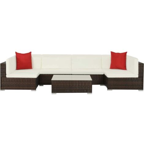 vidaXL Set Divani da Giardino 7 pz con Cuscini in Polyrattan Marrone