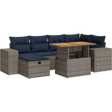 vidaXL Set Divani Giardino 7 pz con Cuscini Marrone Polyrattan Acacia (1/5)