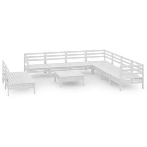vidaXL Set Salotto da Giardino 10 pz in Legno Massello di Pino Bianco (1/5)