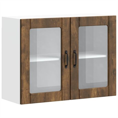 vidaXL Pensile da Cucina con Porta in Vetro Lucca Rovere Fumo
