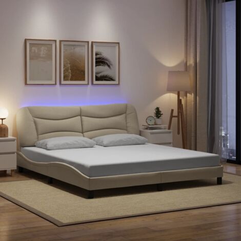 vidaXL Giroletto con LED senza Materasso Hvar Crema 180x200 cm in Tessuto (1/5)