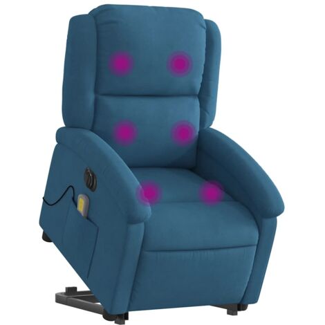 vidaXL Poltrona Alzapersona Massaggi Reclinabile Elettrica Blu Velluto