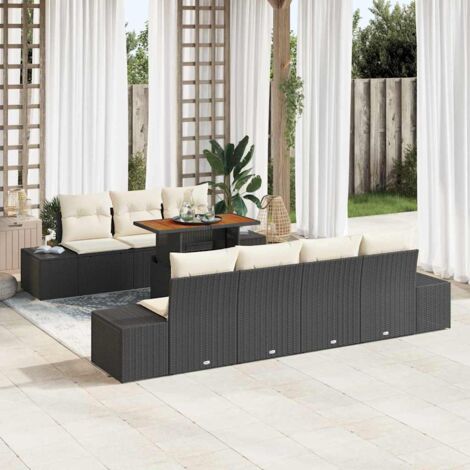 vidaXL Set da Pranzo per Giardino con cuscino 8 pcs Nero e Crema (1/5)