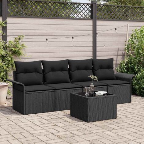 vidaXL Set di divani con cuscino 5 pcs Nero polyrattan (1/5)