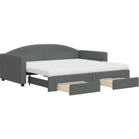 vidaXL Divano Letto Estraibile Cassetti Grigio Scuro 90x190cm Tessuto (1/5)