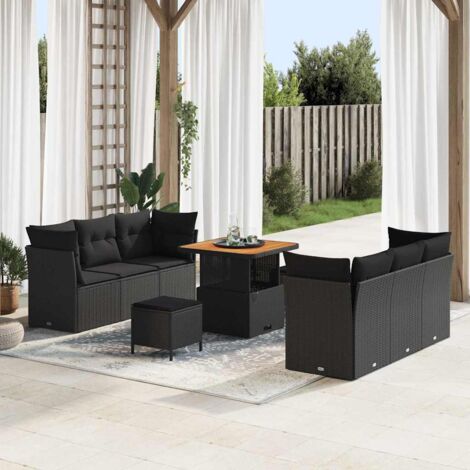 vidaXL Set Divano da Giardino con cuscino 9 pcs Nero polyrattan (1/5)
