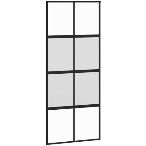 vidaXL Porta Scorrevole Nera 90x205 cm in Vetro Temperato e Alluminio