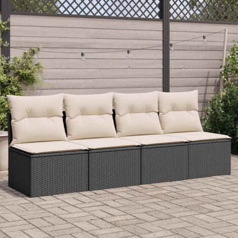 vidaXL Divano da Giardino con Cuscini a 4 Posti Nero in