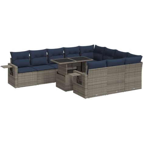 vidaXL Set Divani Giardino 11 pz con Cuscini Polyrattan Acacia Grigio (1/5)