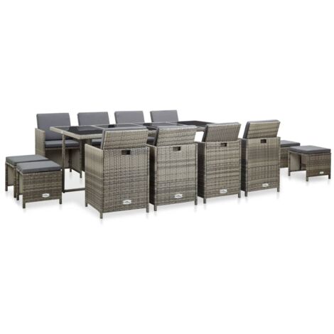 vidaXL Set da Pranzo da Giardino 13pz con Cuscini in Polyrattan Grigio