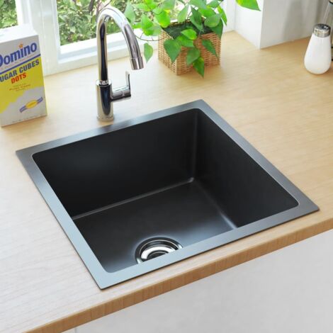 Lavello da Cucina Lavorato a Mano Nero in Acciaio Inox vidaXL