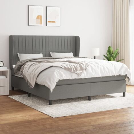 vidaXL Giroletto a Molle con Materasso Grigio Scuro 160x200 cm Tessuto (1/5)