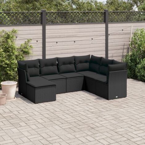 vidaXL Set Divani da Giardino con Cuscini 7pz Nero Polyrattan (1/3)